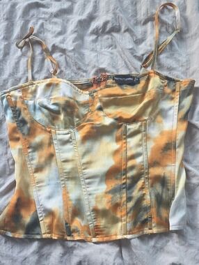 PrettyLittleThing Orange and Cream Tie-Dye Bustier Camisole